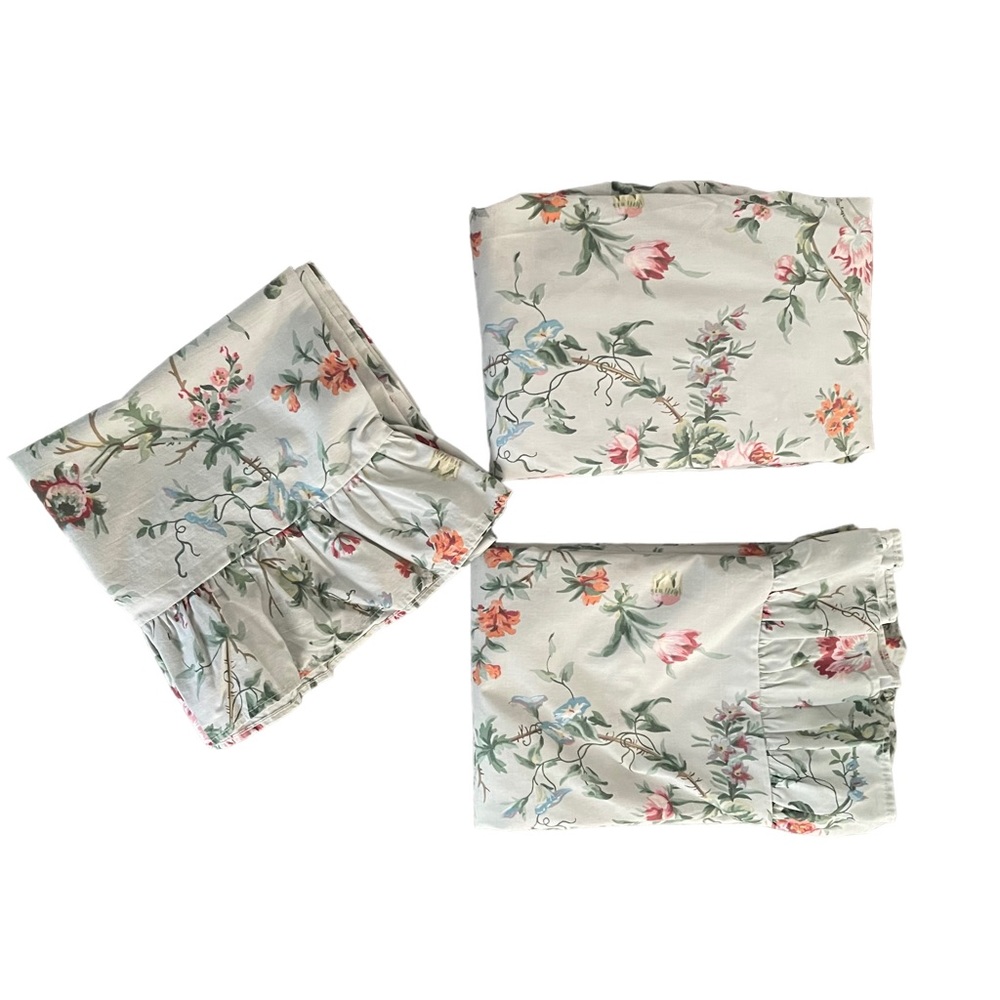 Vintage Lauren Ralph Lauren Toulouse Floral Pewter 3 Piece Sheets Set Twin